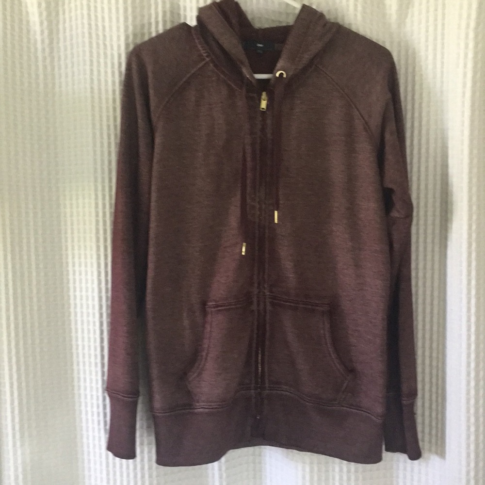 fade effect, burgundy hoodie zip-up sweater M